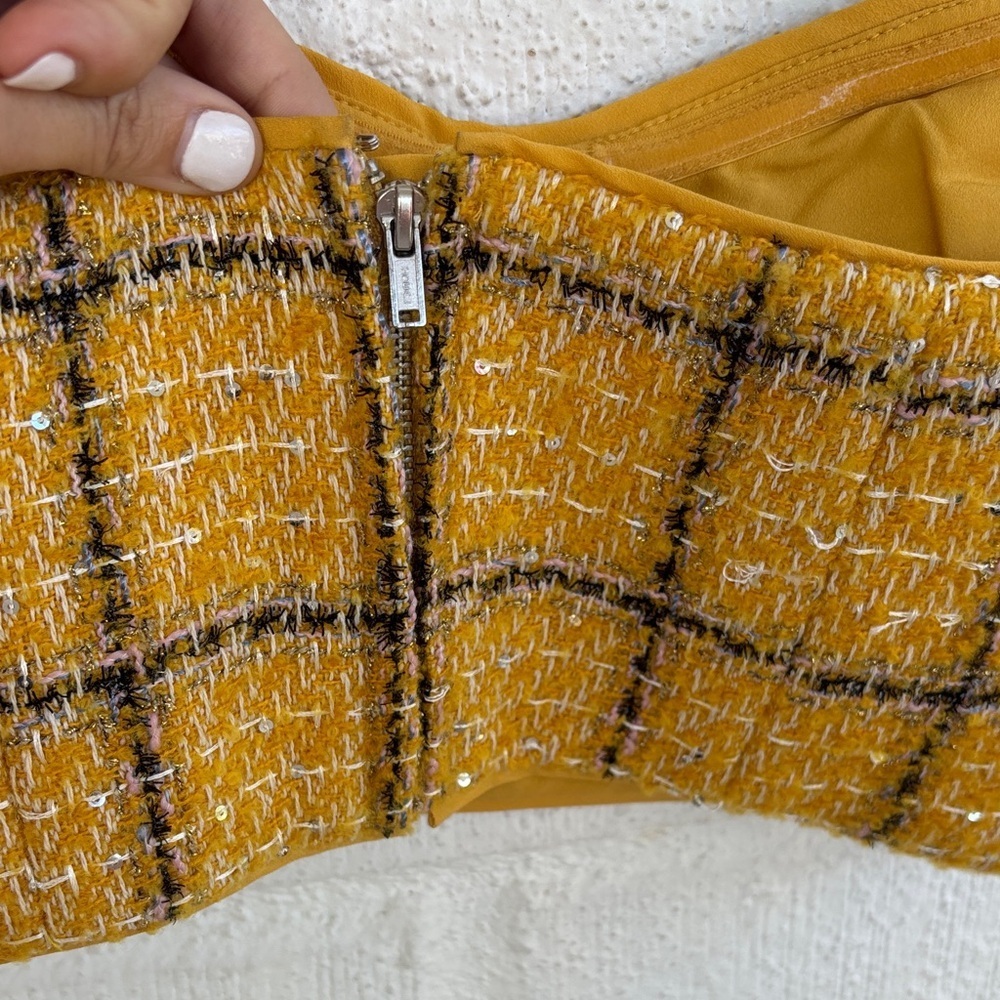 ASSIGNMENT Cady Top in Yellow tube top tweed crop strapless revolve sz M - Picture 7 of 7